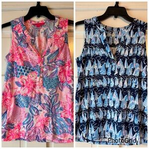 Lilly Pulitzer Pink and Blue Floral & Nautical Tank Tops